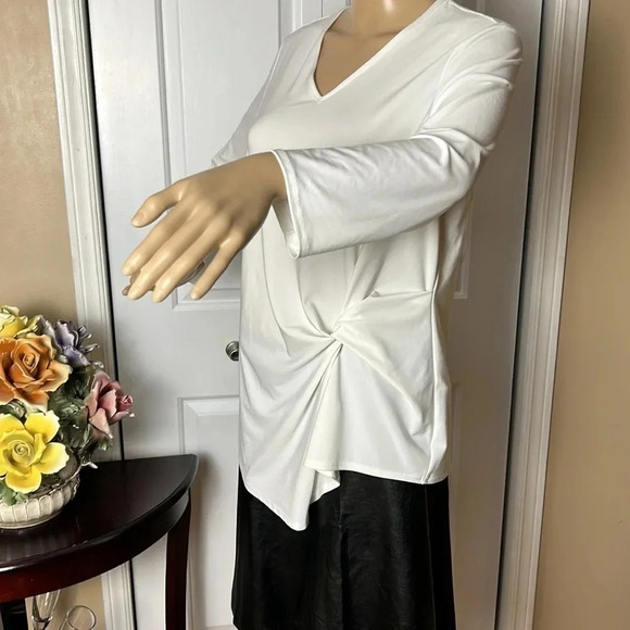 LISETTE Blouse,women M.twist side knot,V-neck,asymmetrical hem,classic,career EC - Picture 6 of 14